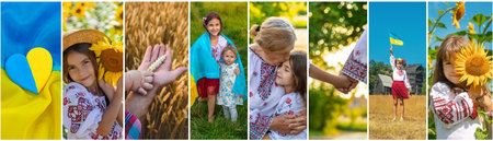 Collage of photos on the theme of Ukraine. Selective focus.の写真素材