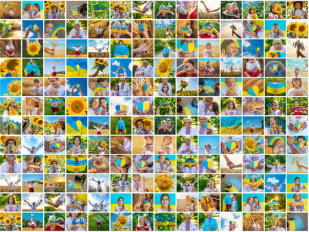 Collage of photos on the theme of Ukraine. Selective focus.の写真素材