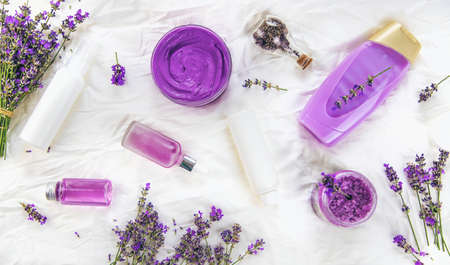 Spa cosmetics with lavender extract. selective focus. Spa.の写真素材