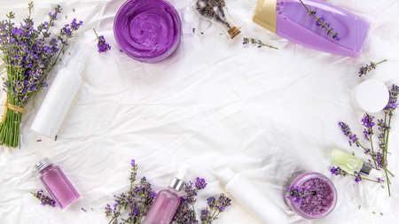 Spa cosmetics with lavender extract. selective focus. Spa.の写真素材