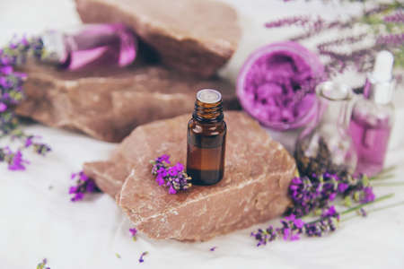 Spa cosmetics with lavender extract. selective focus. Spa.の写真素材
