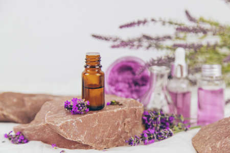 Essential oil with lavender extract. selective focus. Nature.の写真素材
