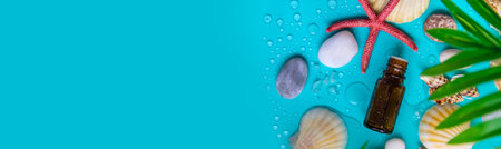 Essential oil on sea background. selective focus. Spa.の写真素材