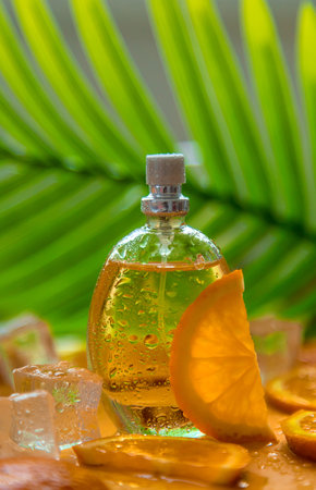 Perfume with citrus extracts. selective focus. spa day.の写真素材