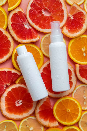 Cosmetics with citrus extract in bottles. selective focus. spaの写真素材