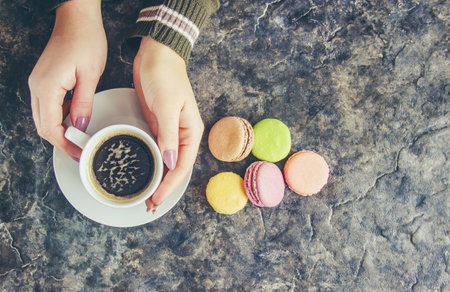 cake assorted macarons for a gift. Selective focus.の写真素材
