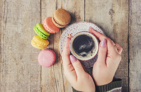 cake assorted macarons for a gift. Selective focus.の写真素材
