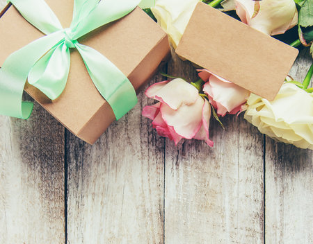 gift and flowers. selective focus. holideys and events.の写真素材