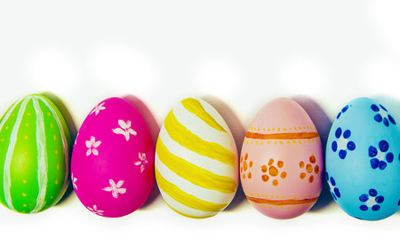 Perfect Easter eggs Hand Made. On white isolated background. Selective focus.