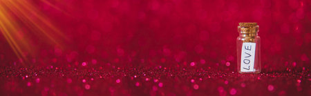 Shiny background with valentine heart. Selective focus. Love.の写真素材