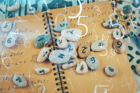 Numerology numbers on the table. selective focus. old.の写真素材