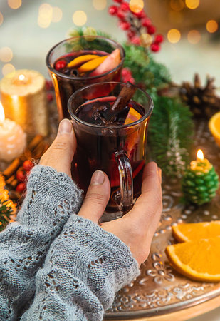 Mulled wine on Christmas background. selective focus. drink.の写真素材