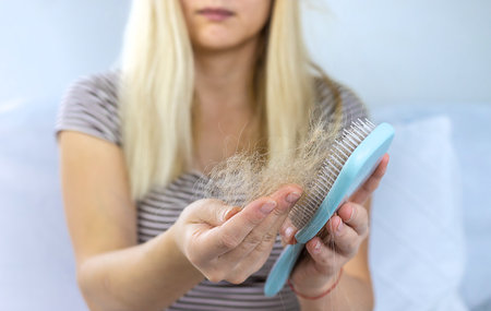 The woman hair is falling out. selective focus. people.