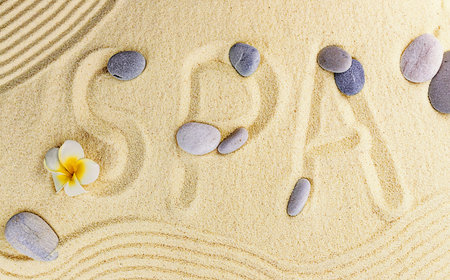 Background with stones on the sand. selective focus. Spa.の写真素材