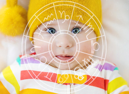 The baby in the crib goes to bed. zodiac sign. Selective focus.