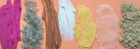 Different smears of cosmetics. selective focus. Wet cream.