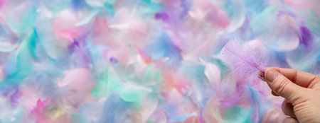 beautiful multicolored feathers texture background. selective focus. White.の写真素材