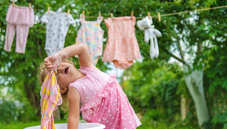 The child washes clothes and toys. selective focus. kid.の写真素材