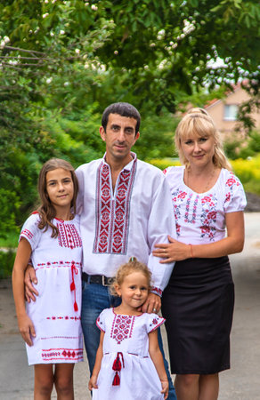 Family Ukrainians in vyshyvanka patriots. selective focus. couple.の写真素材