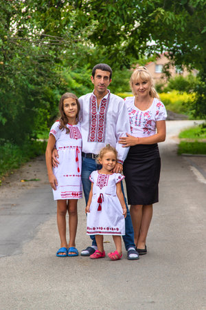 Family Ukrainians in vyshyvanka patriots. selective focus. couple.の写真素材