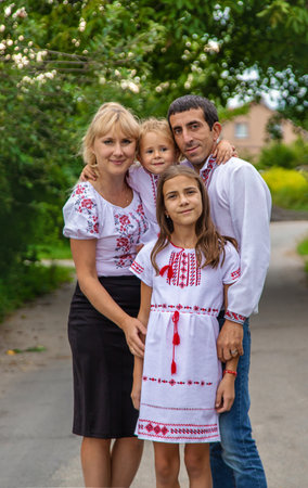 Family Ukrainians in vyshyvanka patriots. selective focus. couple.の写真素材