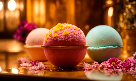many colorful bath bombs. Selective focus.の素材