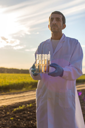 Field soil samples for analysis. Selective focus.