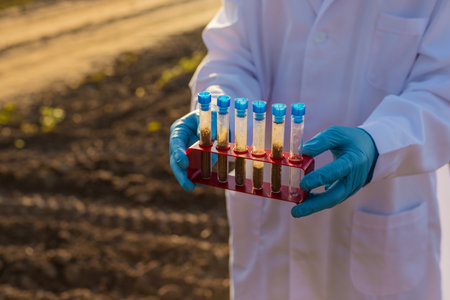 Field soil samples for analysis. Selective focus.