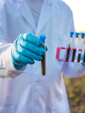Field soil samples for analysis. Selective focus.