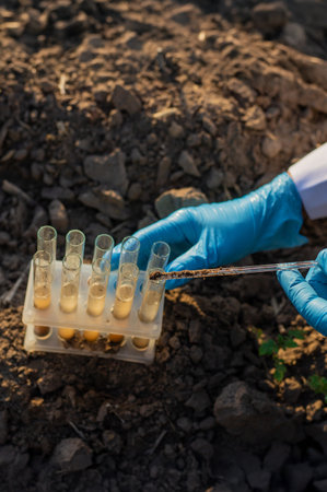 Field soil samples for analysis. Selective focus.の写真素材