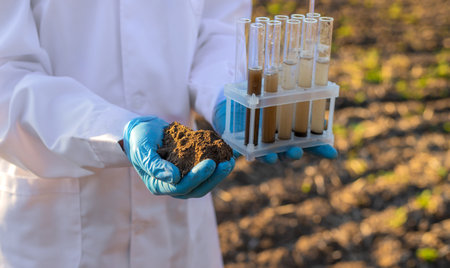 Field soil samples for analysis. Selective focus.