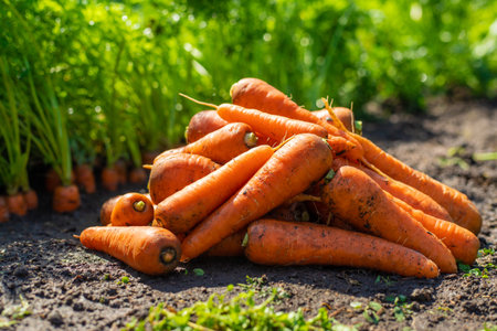 Carrot harvest in the garden. Selective focus.