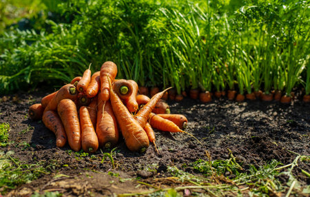 Carrot harvest in the garden. Selective focus.の写真素材