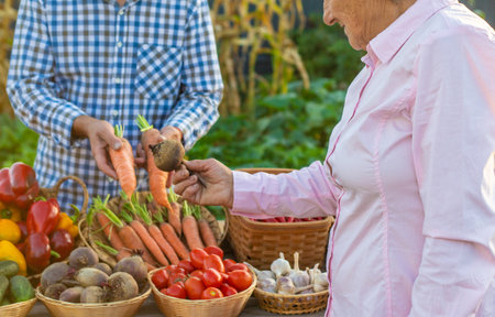 farmers market with vegetables. Selective focus.の写真素材