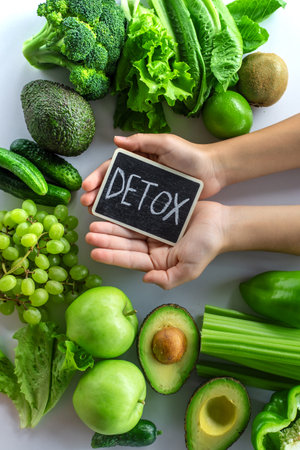 Green foods for detox. Selective focus.の写真素材