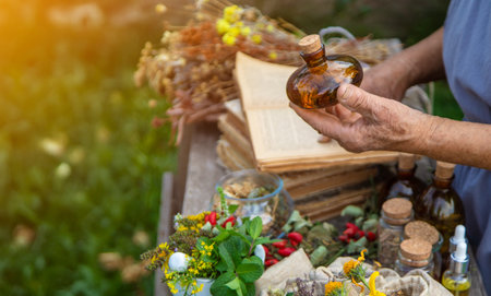 Medicinal herbs alternative medicine old woman. Selective focus.の写真素材