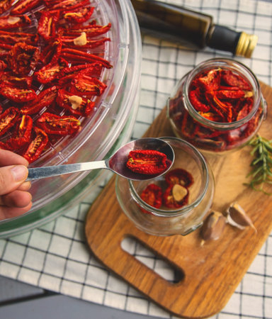 Sun-dried tomatoes are prepared for the winter. selective focus.
