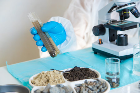 Soil testing in the laboratory. Selective focus.