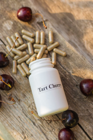 Cherry extract in supplements. Selective focus.