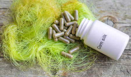 Corn silk in supplements. Selective focus.