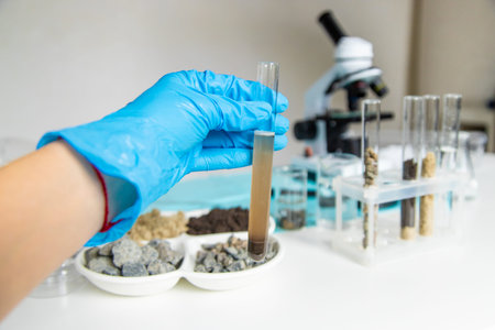 Soil testing in the laboratory. Selective focus.の写真素材