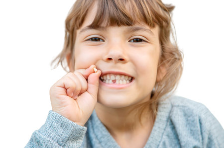 The child tooth fell out. Selective focus.