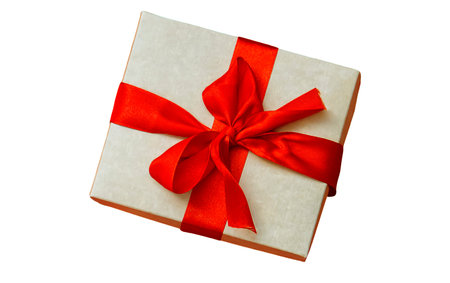 Gift on a red background. Selective focus.