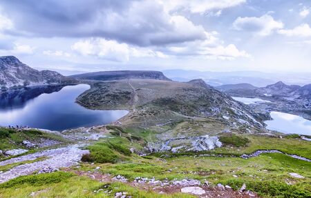 View to the Rila Lakes, Bulgaria, in summerの写真素材