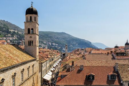 Stradun street and Franciscan Church and Monastery in Dubrovnik - old town in summer, at noonの写真素材