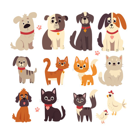 Set of cute cartoon dogs, cats and cats. Vector illustration.のイラスト素材