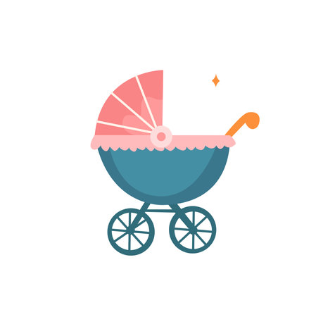 Baby carriage icon in flat color style. Pram vector illustration on white isolated background.