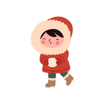 little boy in warm winter clothes and hat. Vector illustration.children in winterのイラスト素材