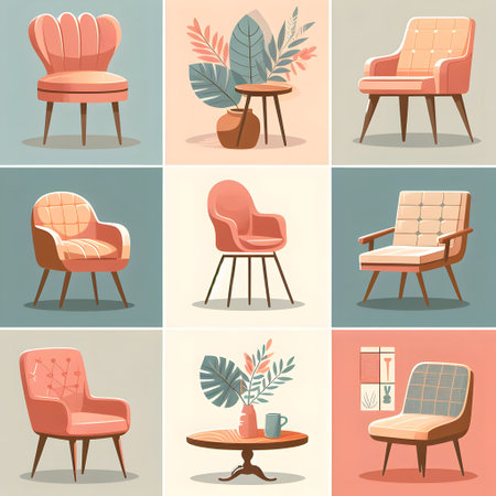 set of chairs. Set of furniture illustrations. Poster, postcardの素材