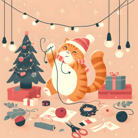 christmas card with a catの素材